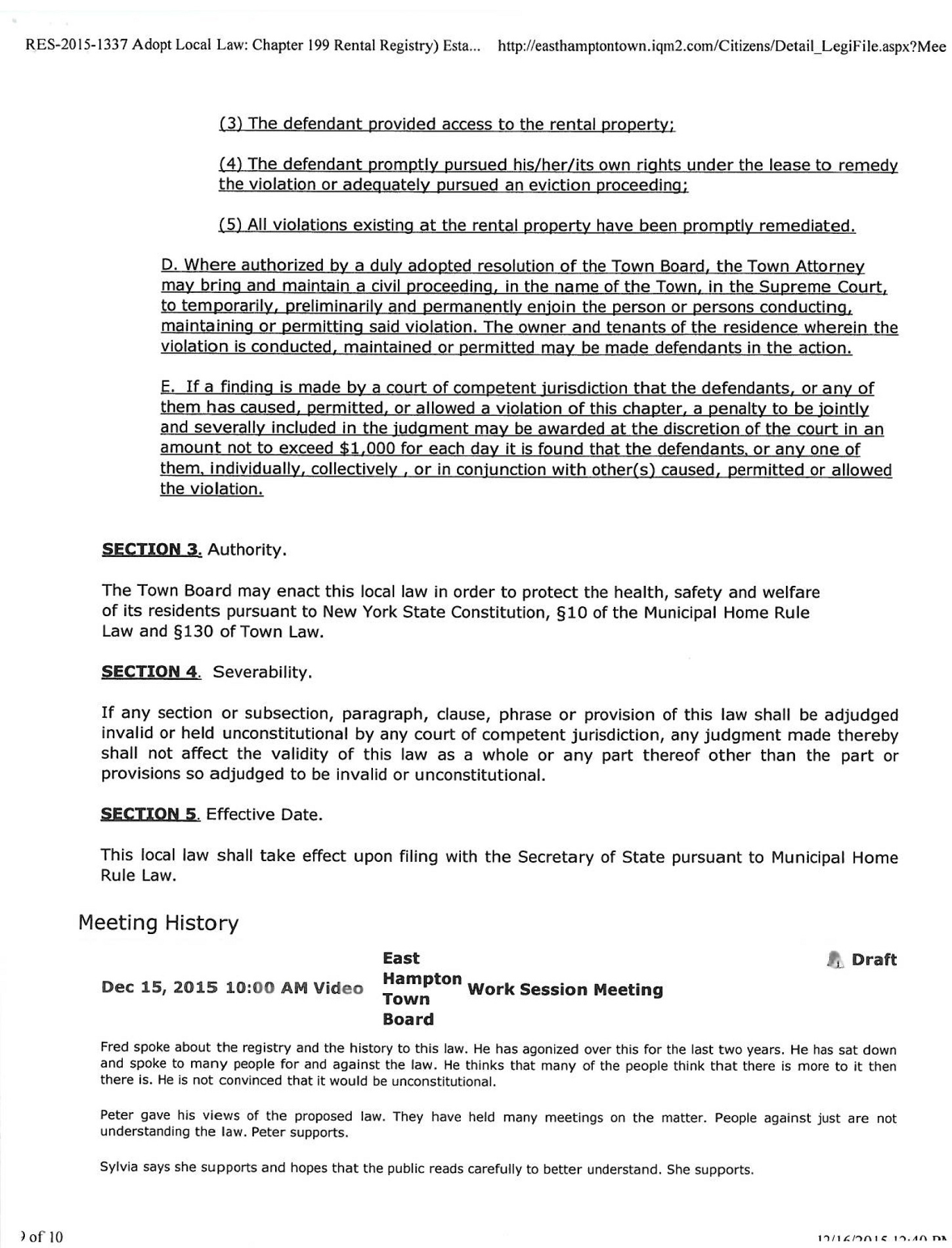 , NEW EAST HAMPTON TOWN RENTAL REGISTRY LAW, Town &amp; Country Real Estate