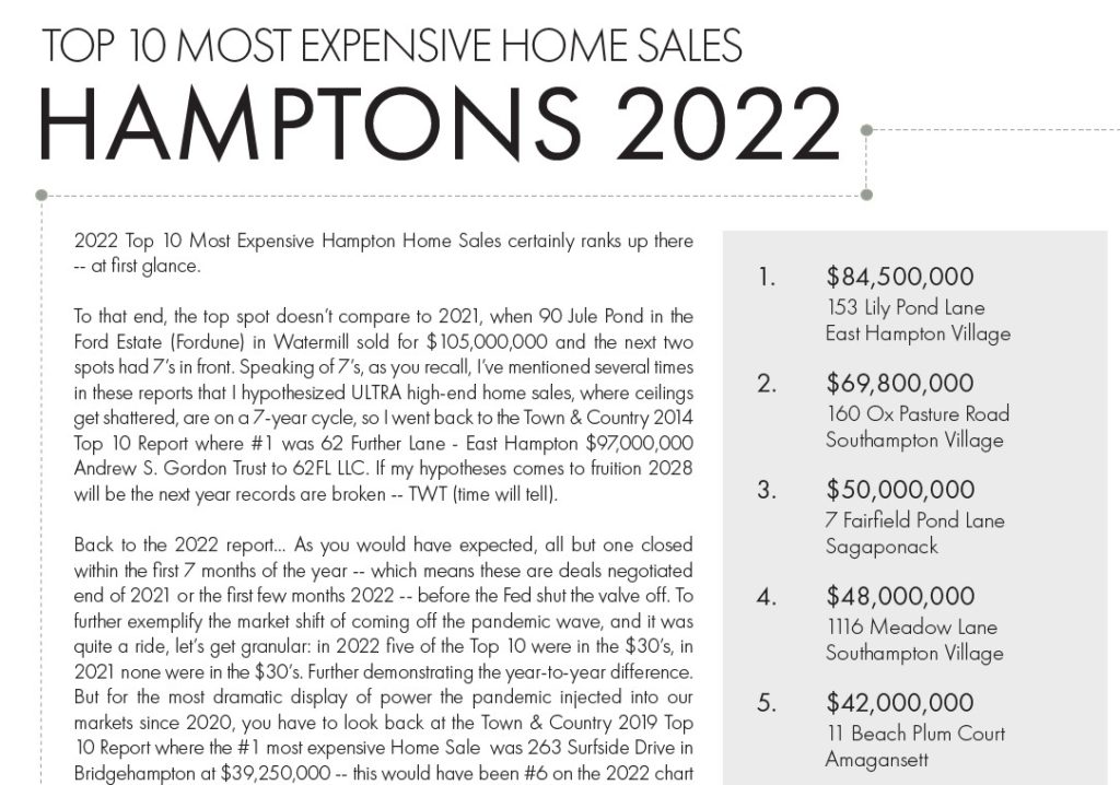 , Top 10 Most Expensive Home Sales &#8211; Hamptons 2022, Town &amp; Country Real Estate